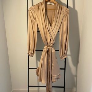 Zimermann light pink silk wrap dress